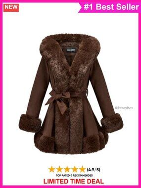 Suede Faux Fur Lined Winter Coat Turn Down Collar